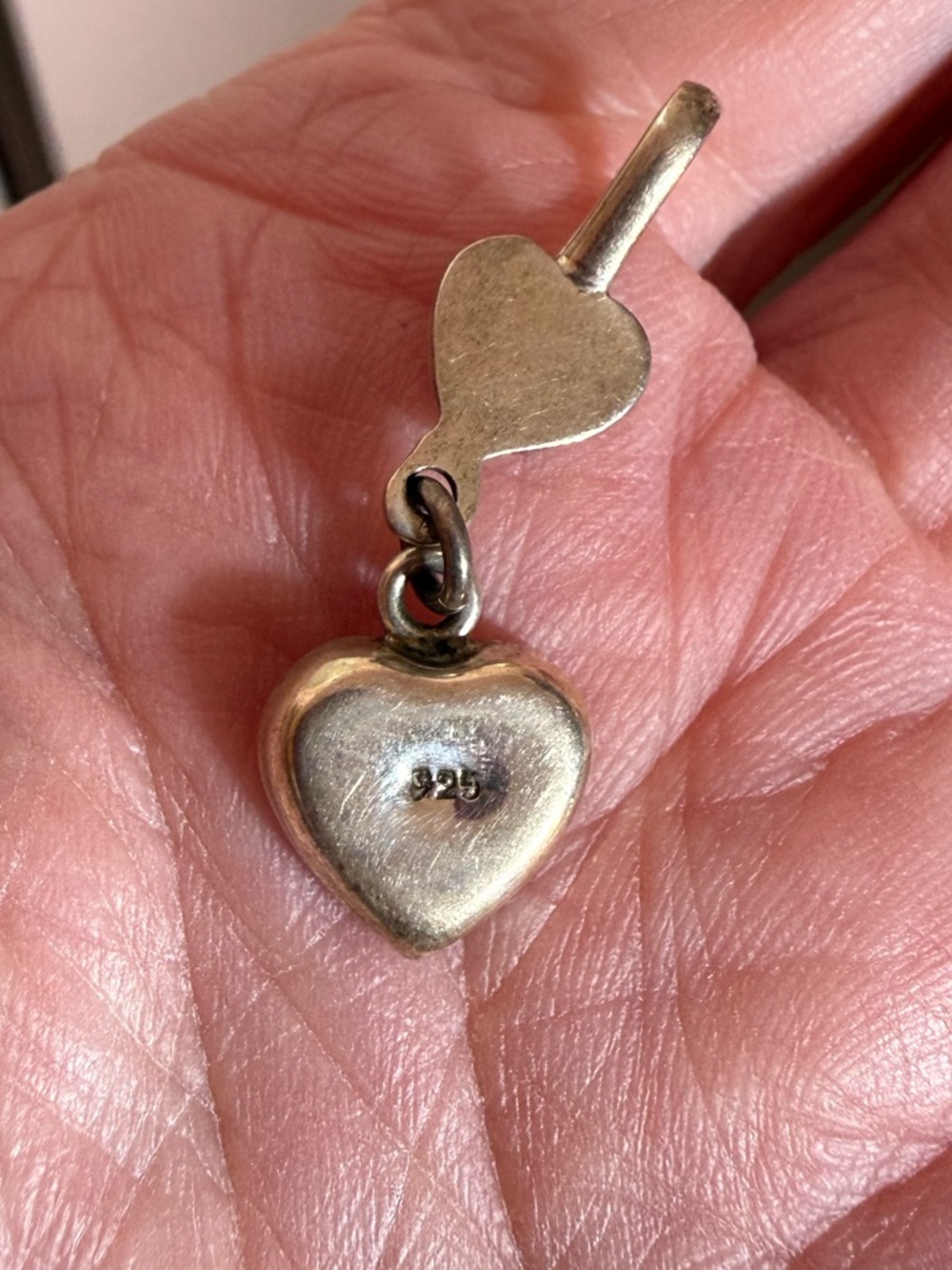 Vintage sterling silver Red rhinestone heart Dangle pendent Necklace delicate - Picture 12 of 15